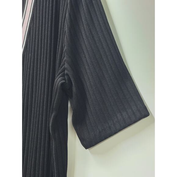 Misook Jacket Black Ribbed Knit Pink Open Front Career Business Wear Size Large - Picture 5 of 7